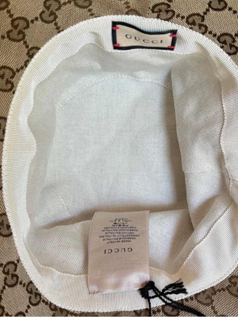 Gucci Beige GG Logo Wide-Brim Bucket Hat (Medium 57cm) - Picture 7 of 9